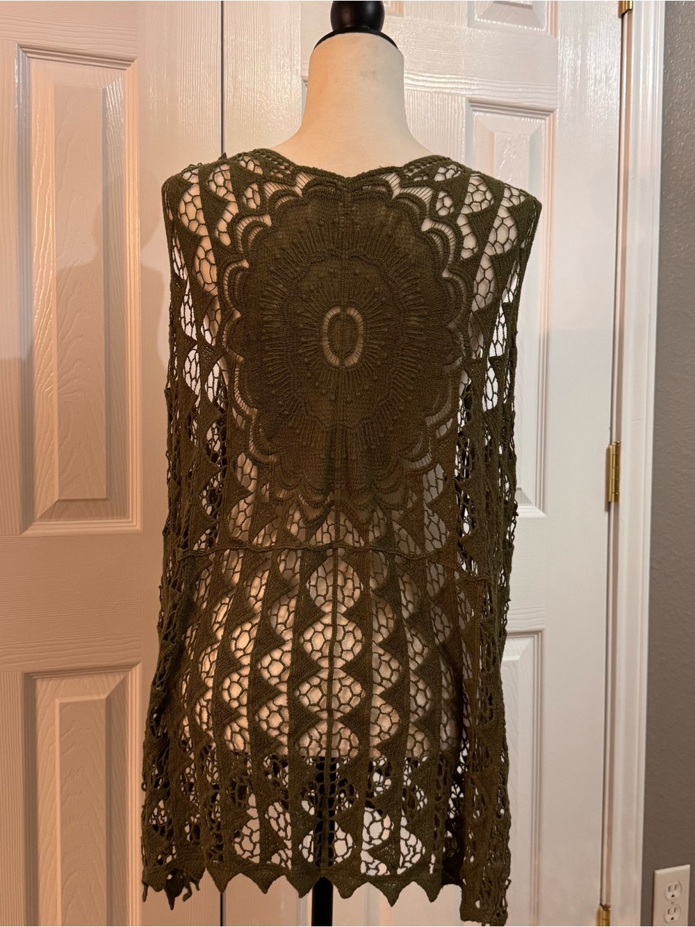 Boho Olive Crochet Openwork Poncho Shrug